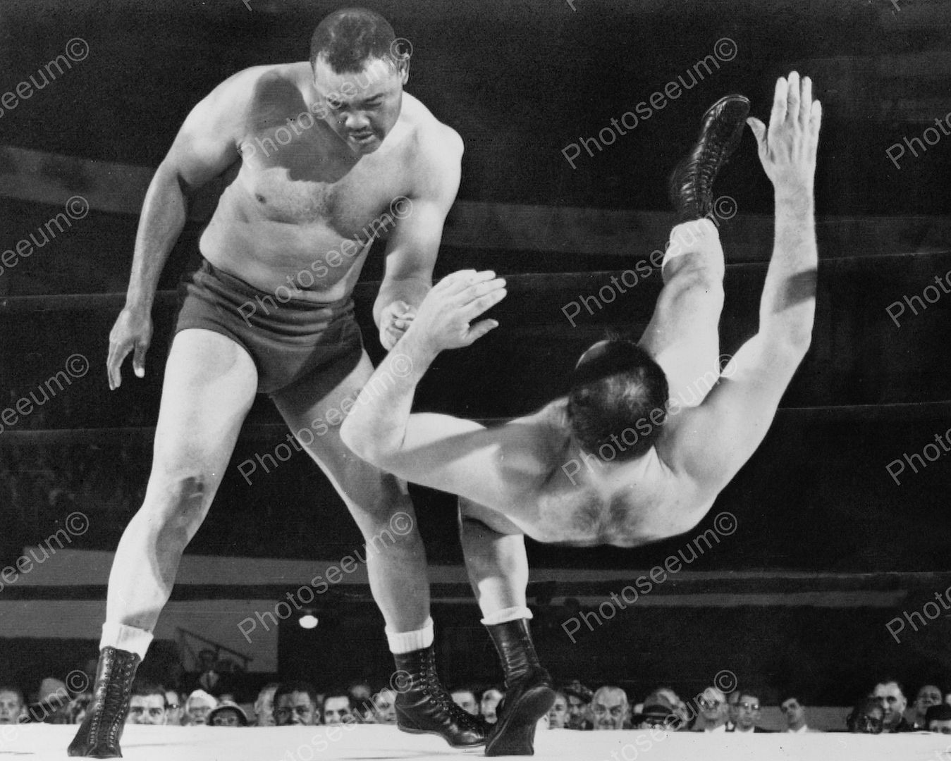 Boxer Joe Louis First Wrestling Match 1956 Vintage 8x10 Reprint Of Old